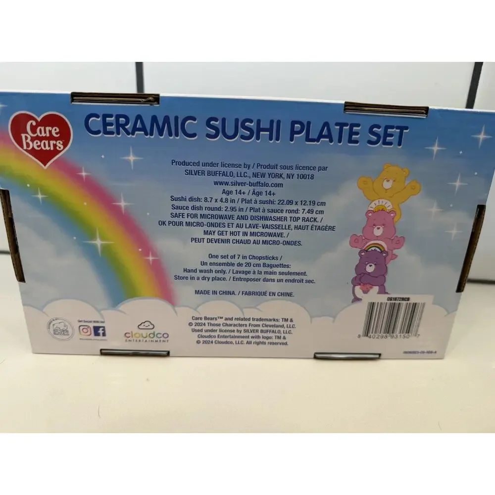 Care Bears Ceramic Sushi 🍣Plate Set‎ With Chopsticks New In Box
